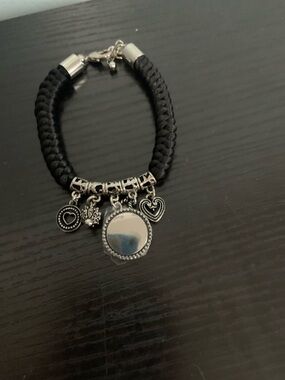 Black Braided Cord Bracelet with Charm Accents
